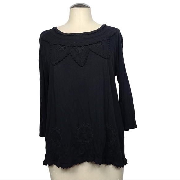 Lucky Brand Tops - Lucky Brand Black Embroidered Shirt L